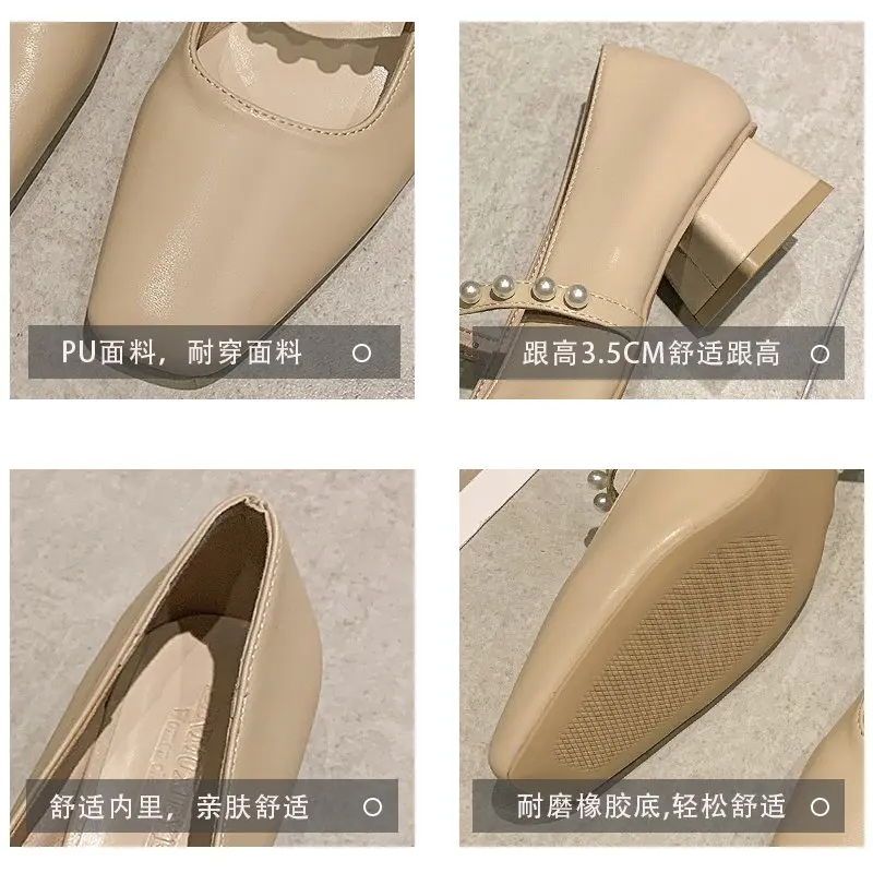 

African Woman Shoe Square Toe Summer High Heels Mary Jane Slip On Lace-Up 2021 Chunky Sandals All-Match Shallow Mouth Branded Pu