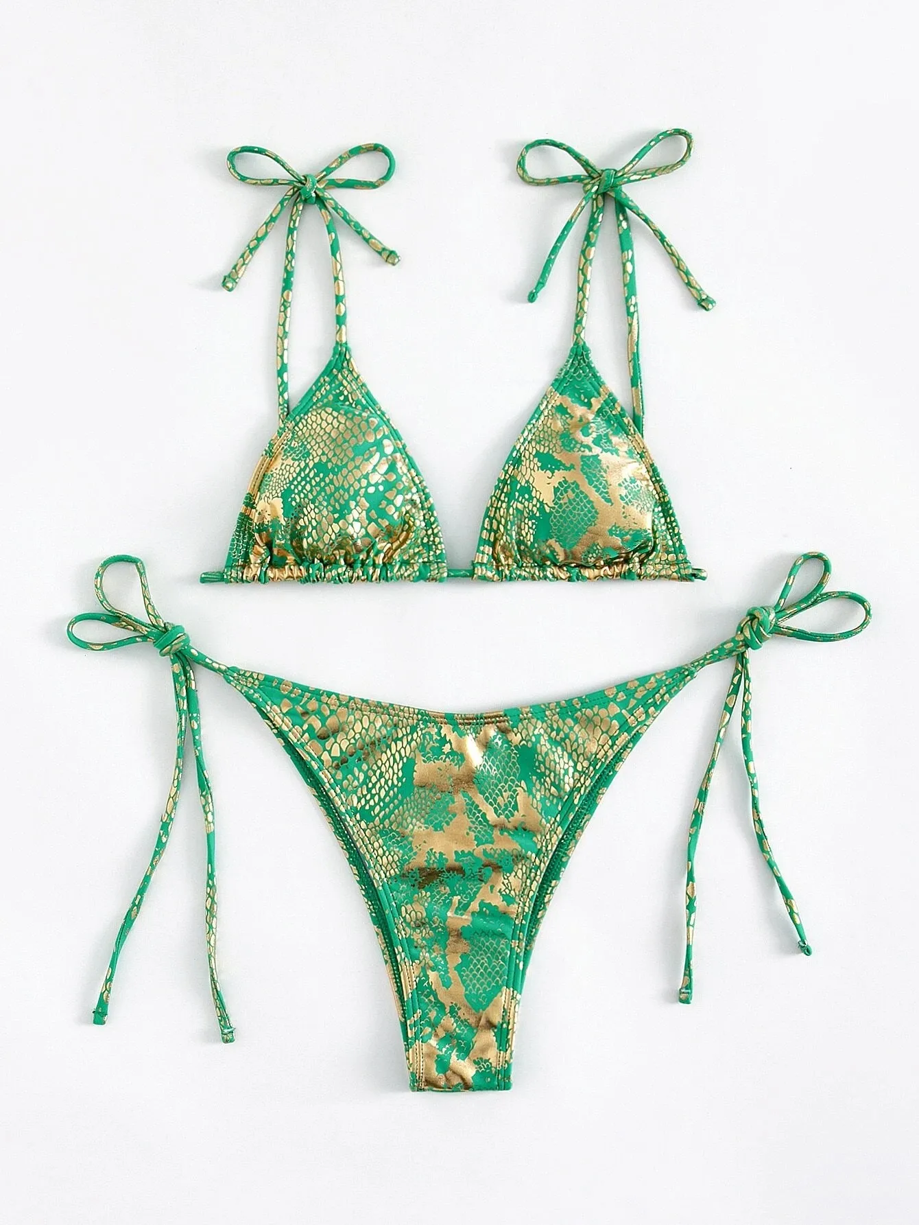 Бикини пуш-ап женское зеленое с леопардовым принтом и высоким вырезом | Женская