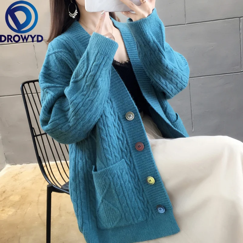 

Cardigan Sweater Korean 2020 Autumn Soft Cashmere Loose Single-breasted Knitted V-Neck Winter Streetwear Chic 5 Colors Sweater