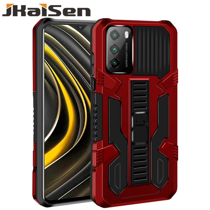 

JKaiSen Shockproof Armor Bracket Protective Case For Xiaomi POCO M3 Strong Anti-Drop Kickstand Phone Case For POCO X3