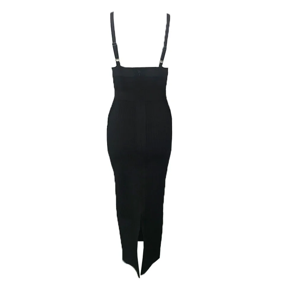 

2020 Hot Selling Back Split Bodycon Black Long Bandage Pencil Dress Formal Women Party Clothing