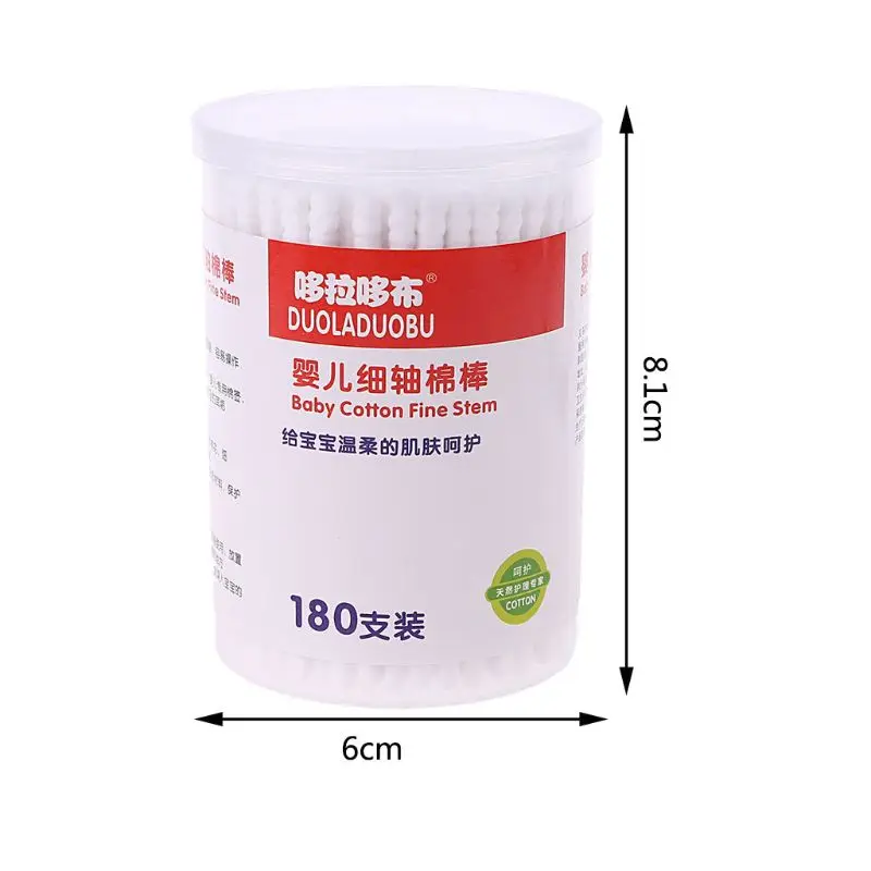 

N7ME 180Pcs Baby Swabs Cotton Double End Swab Disposable Thin Stick Cleaning Tools