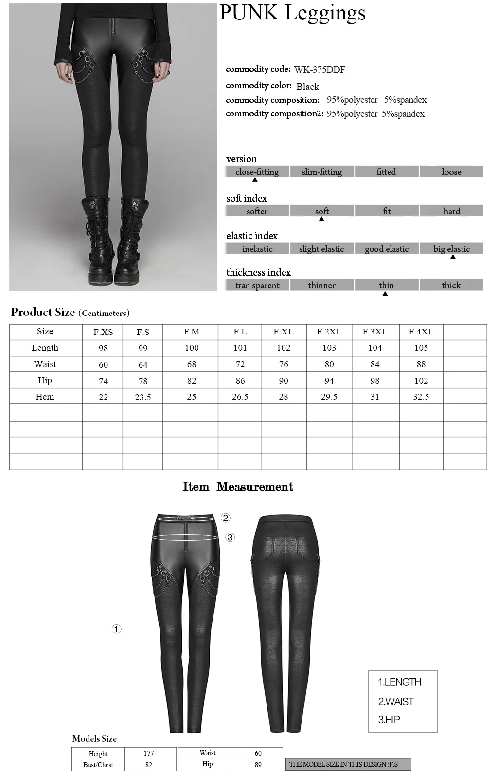 PUNK RAVE Women Gothic Faux Leather Skinny Leggings with Metal Chains Rock Pencil Pants Streetwear Casual Women Sexy Leggings