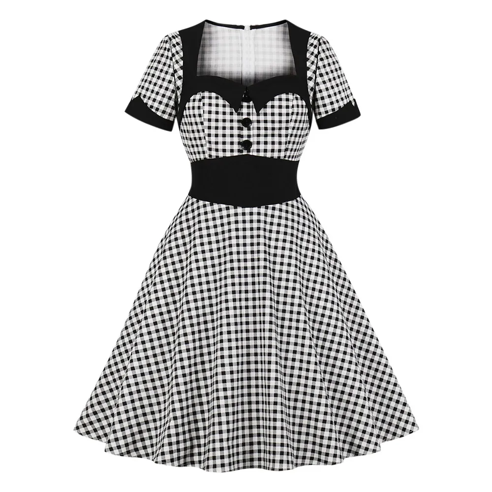 Винтажное платье Хепберн размера плюс милое с коротким рукавом и высокой талией