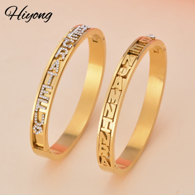 

Hiyong Custom Letter Bangle, Name Bangle Letter Bracelets Charm Name Bracelets Slide Letter Bangles Custom Letters Sublimation