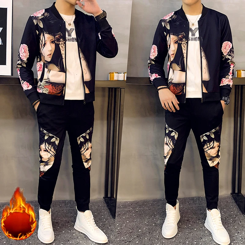 Chinese Style Winter Mens Set Pant Thick Warm Tracksuit 2-piece Track Suits Sweatsuit Man Plus Velvet To Keep | Мужская одежда