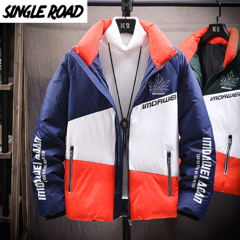 Single Road Mens Winter Down Jacket Men 2022 Korean Fashion Hip Hop Patchwork Puffer Jacket Coat Male Streetwear Parkas Men