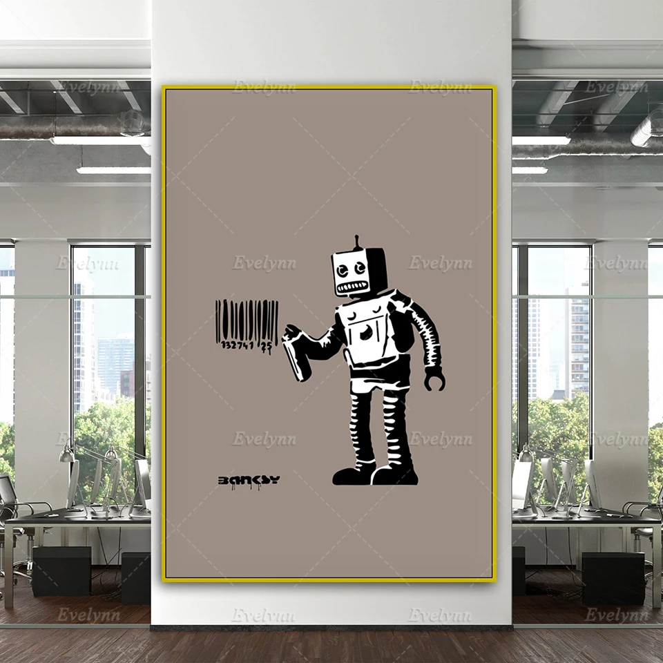 

Banksy Barcode Robot Abstract Posters And Prints Art Canvas Painting Modern Wall Pictures Living Room Home Decor Free Shipping