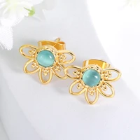vintage opal square stone earrings for women 2021 fashion flowers jewelry charm multicolor birthstone bohemia stud earring