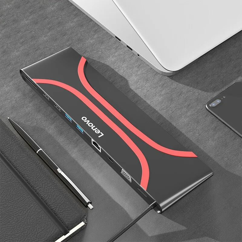 USB-концентратор Lenovo типа C 10-портовый разветвитель для HDMI VGA USB 3 0 RJ45 TF SD | Компьютеры