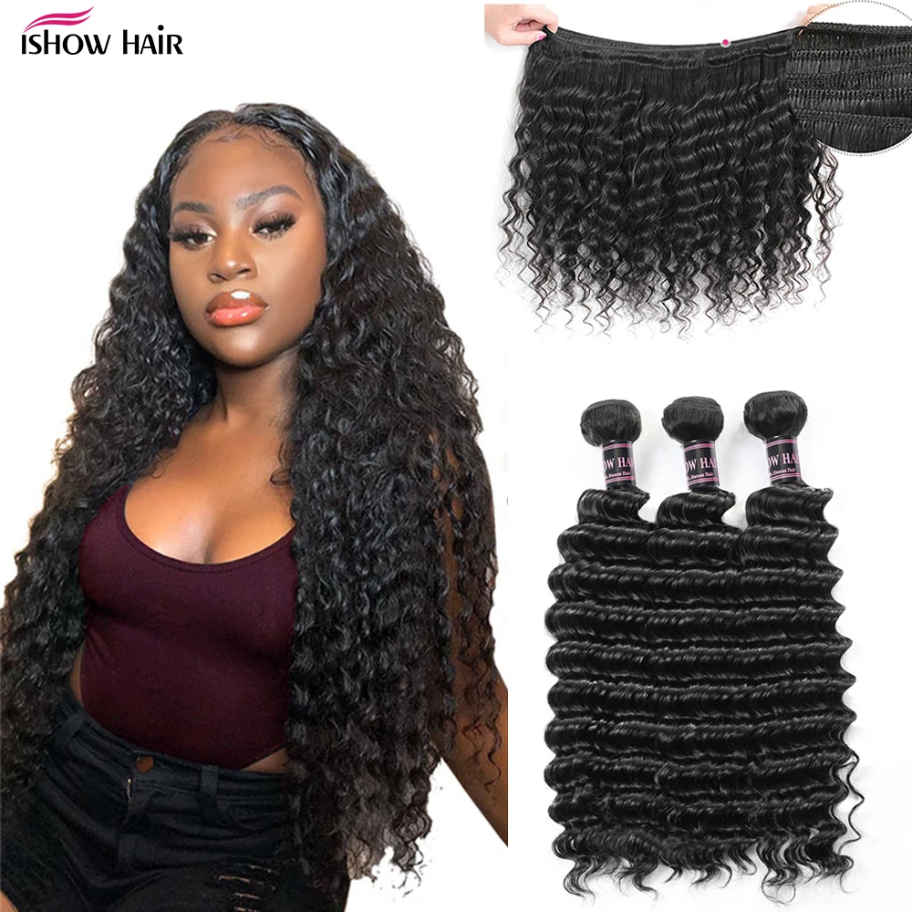 Ishow глубокая волна пряди человеческих волос 8A Класс натуральный Цвет глубоко