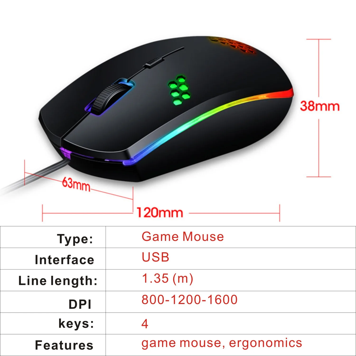 

Gaming Mouse Ergonomic RGB USB Wired Optical Mause LED Cable Kit Gamer Mouse For Laptop PC Computer Desktop E-Sports PS4 Xbox CF