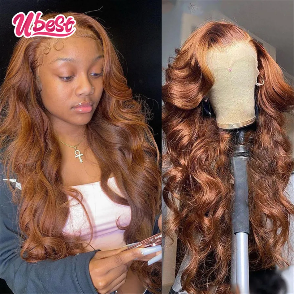 Ubest имбирный коричневый волнистый парик бразильские человеческие волосы