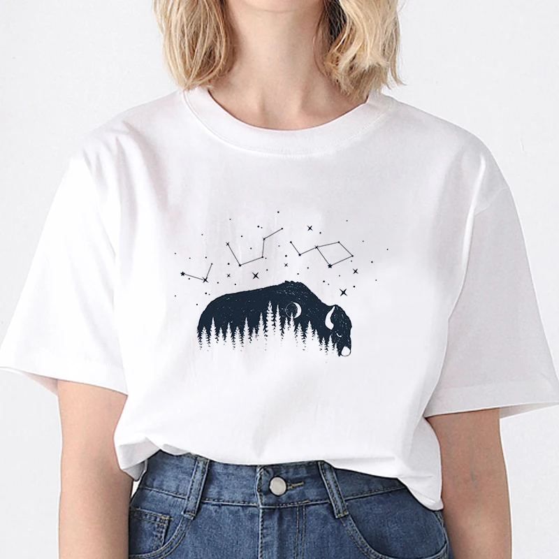 

Graphic Tees Tops Environmental Protection Theme T-shirts Women Funny T-shirt White Tops Casual Simple Short T-Shirt