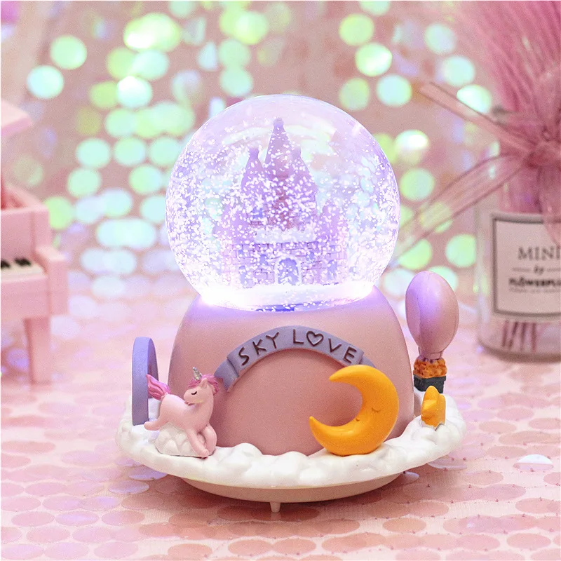13 см Единорог хрустальные снежные глобусы музыкальная шкатулка стеклянная