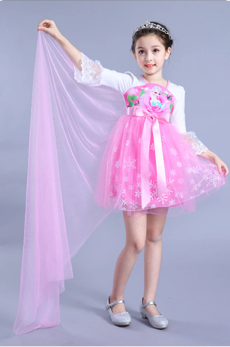 Розовые платья Эльзы для девочек детское кружевное платье принцессы с героями
