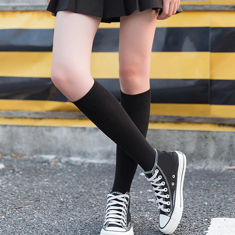 

Носки женские хлопковые однотонные, Модные Повседневные Гольфы до колен, черные, белые, праздничные пикантные длинные носки для танцев, 1 па...