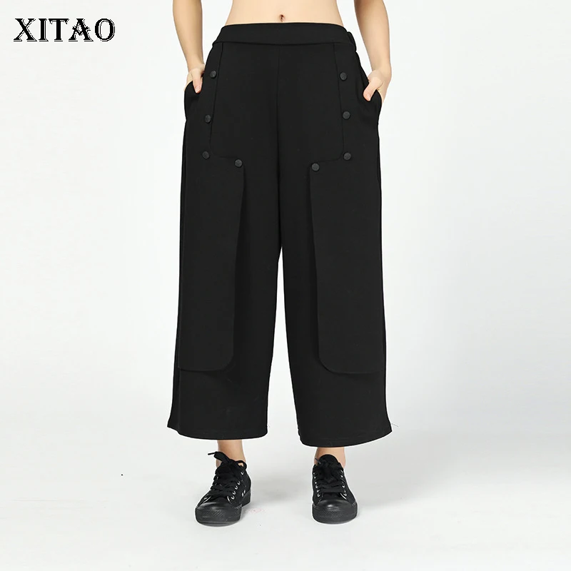 

[XITAO] New Arrival Women 2018 Winter Straight Loose Solid Color Pants Female Elastic Waist Casual Ankle-length Pants LYH2040