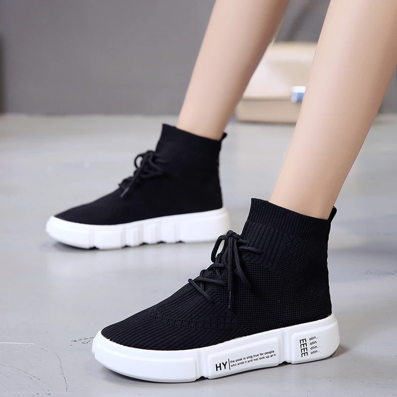 Кроссовки женские сетчатые с высоким берцем дышащие мягкие кеды-носки