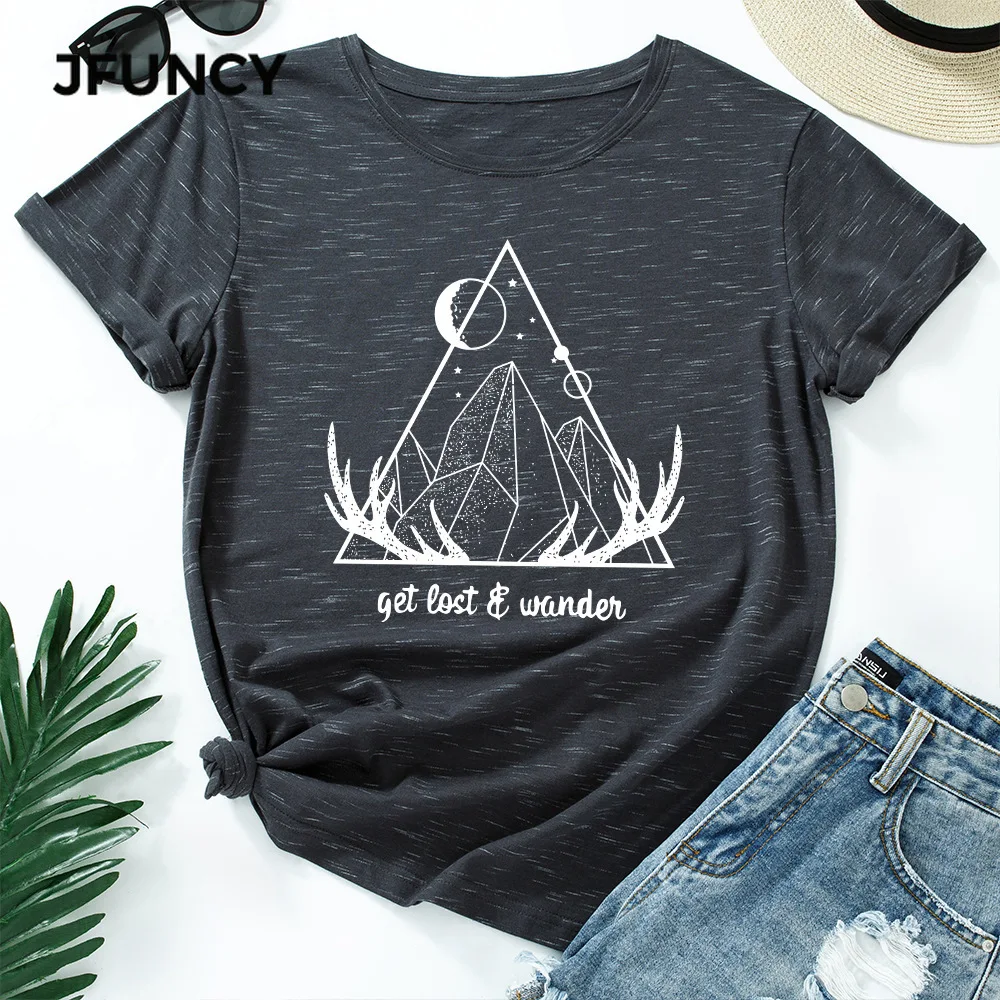 JFUNCY  Women Tee Shirt Summer Short Sleeve Cotton T-Shirt Female Casual Tops Oversize Woman Loose Tshirt