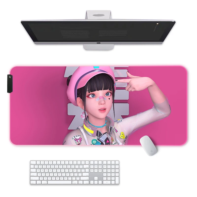 

MRGLZY Mouse Pad RGB Luminous Gaming Desk Cool Set Original Beautiful Girl Custom Pattern Non-slip Computer Keyboard Cute