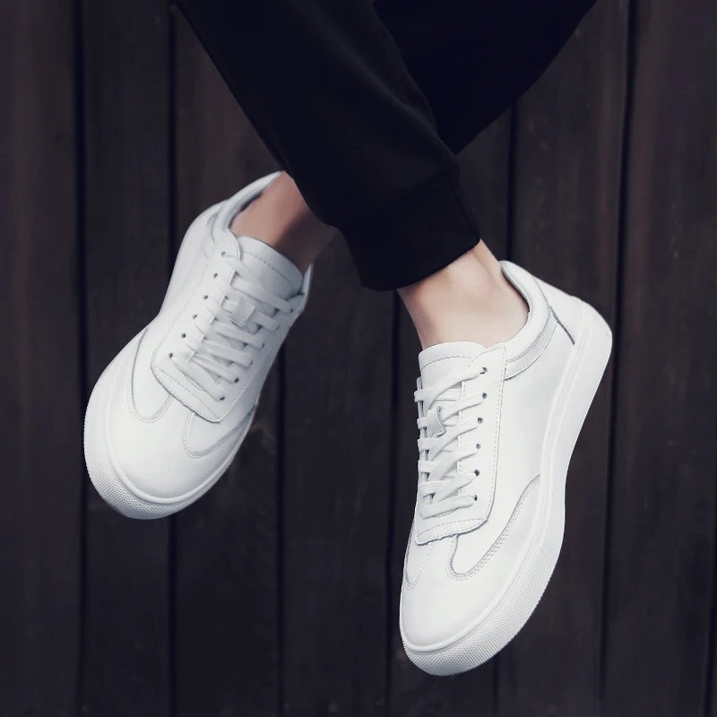 Мужская повседневная обувь из натуральной кожи черные модные удобные кроссовки