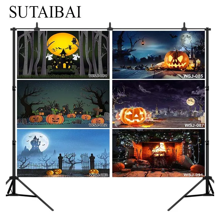 

Halloween pumpkin party background photography children family party decoration photo backdrop Horror haunted house