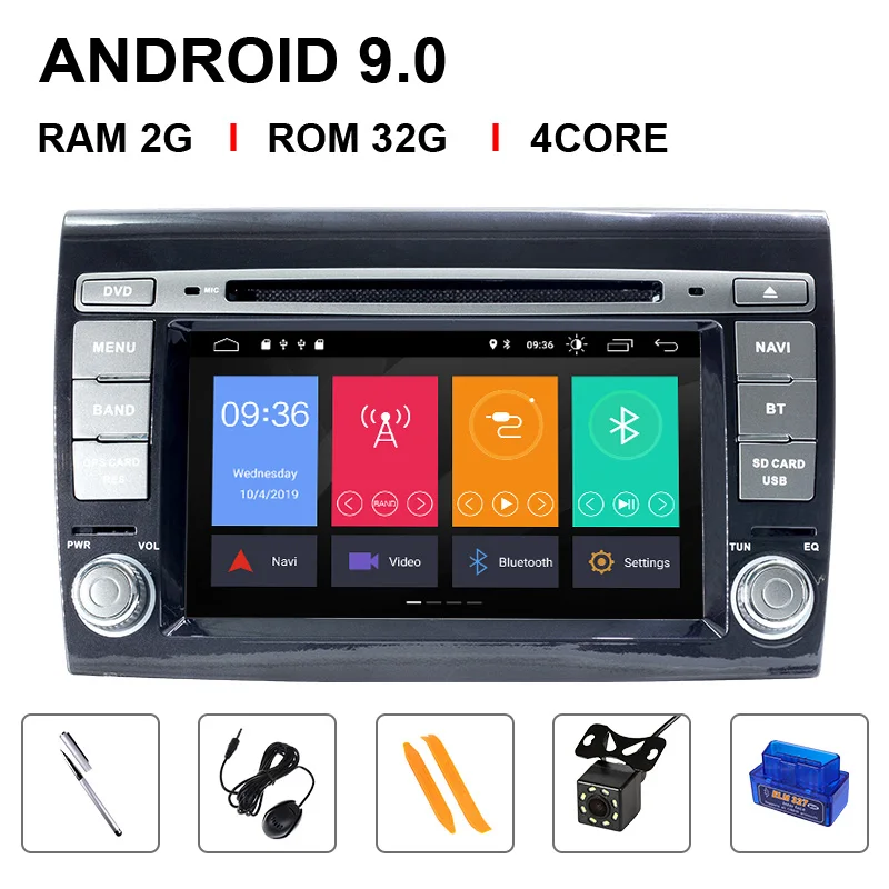 4 Core 32ROM OBD Cam Ips DSP 2 Din Android 9,0 Автомобильный мультимедийный плеер для Fiat/Bravo 2007 2008 2009 2010 2011 2012 автомобиль радио gps навигации автомобиля DVD ТВ 4 Гб - Цвет: 4 Core 32ROM OBD Cam