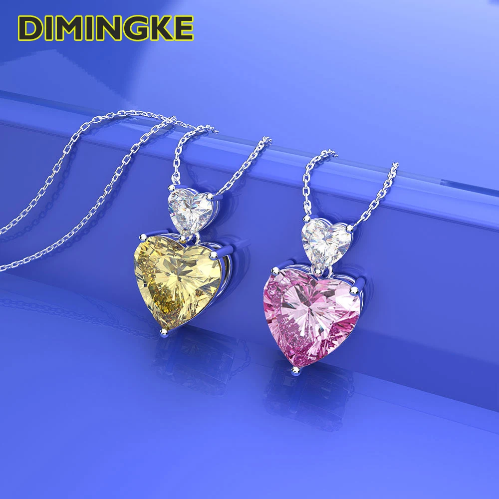 

DIMINGKE 10*10 Super Flash Love Heart Pendant Necklace Sterling Silver Wedding Party Birthday Gift S925 Jewelry