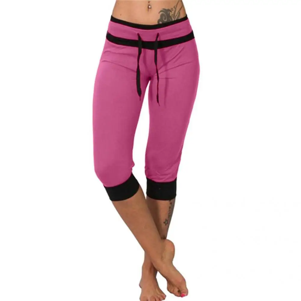 

Summer Sporty Color Block High Waist Pants Women Capri Pants Pockets for Jogging