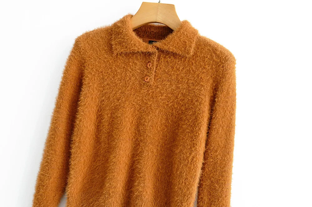 H.SA European Fashion Women Long Sleeve Turn Down Collar Sweater and Jumpers Button Up Orange Knitwear Loose Spring Tops | Женская