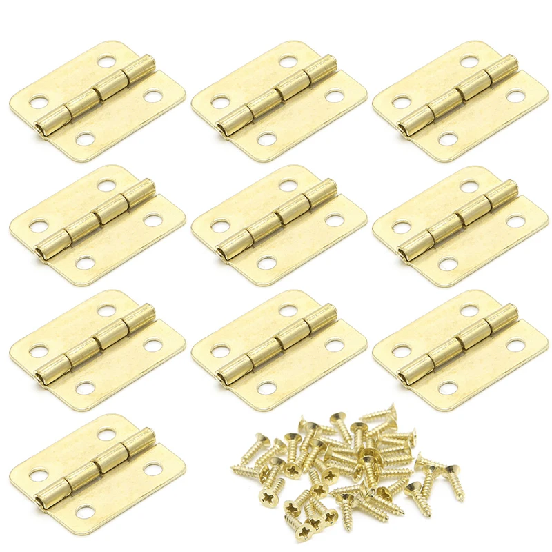 

10Pcs Kitchen Cabinet Door Hinges Furniture Accessories 4 Holes Gold Drawer Hinges For Jewelry Boxes Furniture Fittings 18x16mm