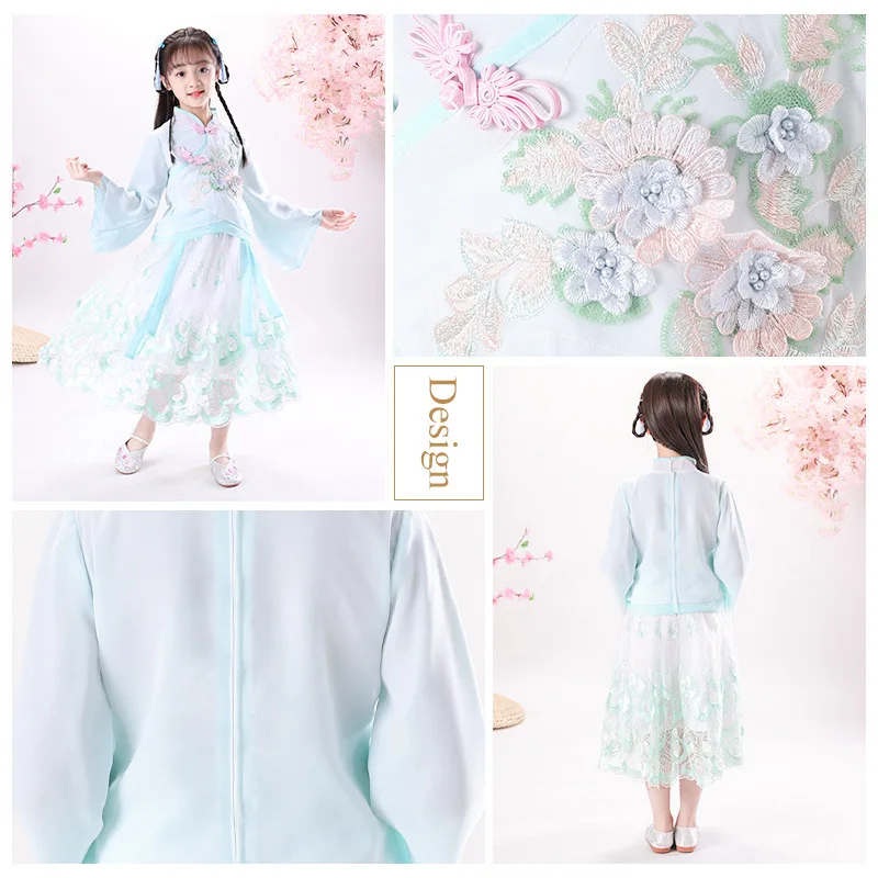 

Chinese Style Girls Hanfu Costume Children Festival Cheongsam Dress Princess Dresses Kids Ancient Tang Suit