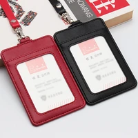 2set new pu leather material double sleeve id card badge case clear bank credit clip holder accessories