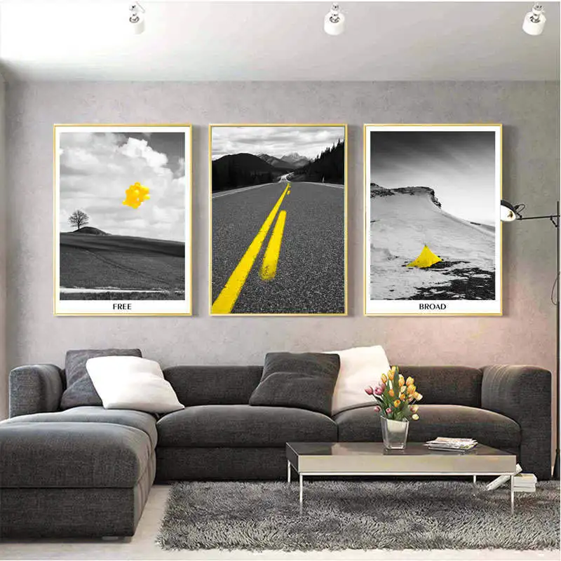 Скандинавская декорация пейзаж гора и дорога холст настенный постер