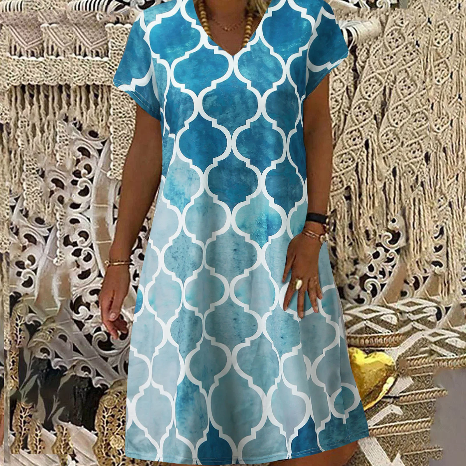 

Женское винтажное платье в клетку, с V-образным вырезом и коротким рукавом