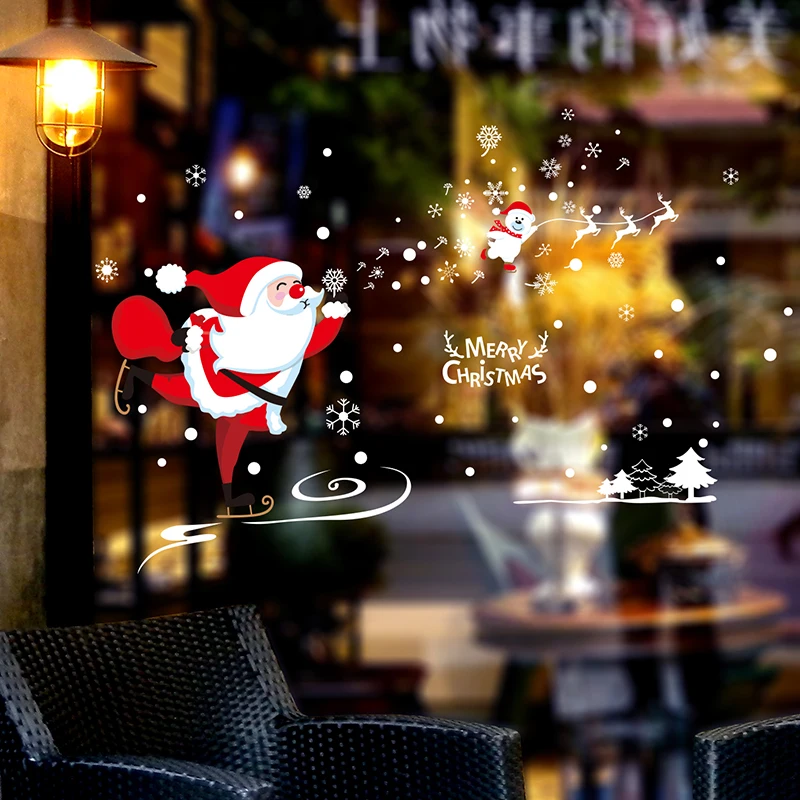 

[SHIJUEHEZI] Father Christmas Window Stickers Vinyl DIY Snowflakes Wall Decals for Living Room Glass New Year Home Decoration