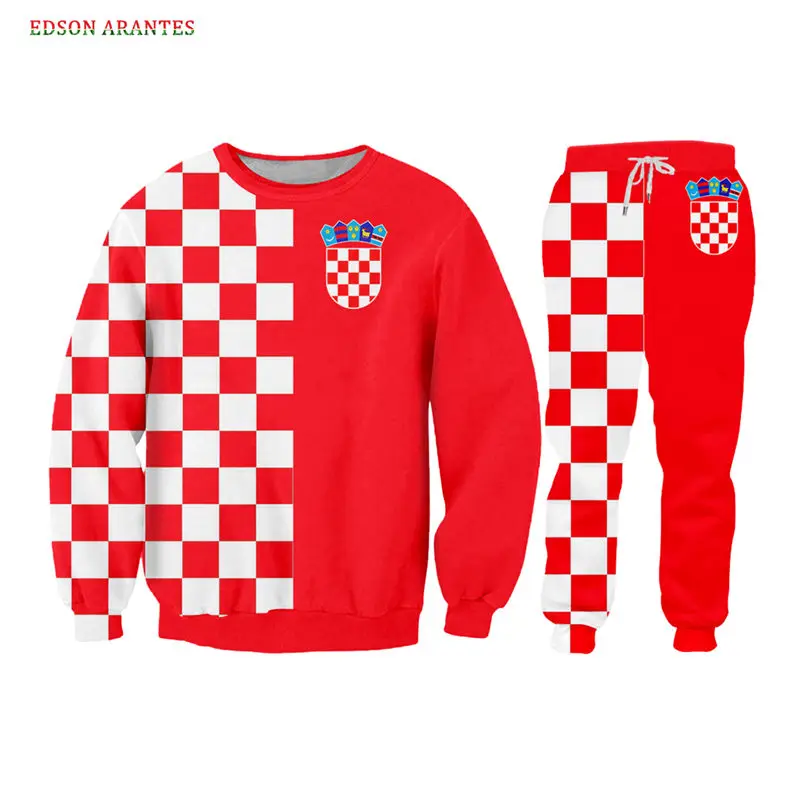 3d pullover set Пользовательские S-6XL флаг Хорватии мужские наборы спортивной одежды Роскошные 3d красные белые сетки печати молнии куртки с капюшоном футболка майка бегунов Брюки - Цвет: 3d pullover set