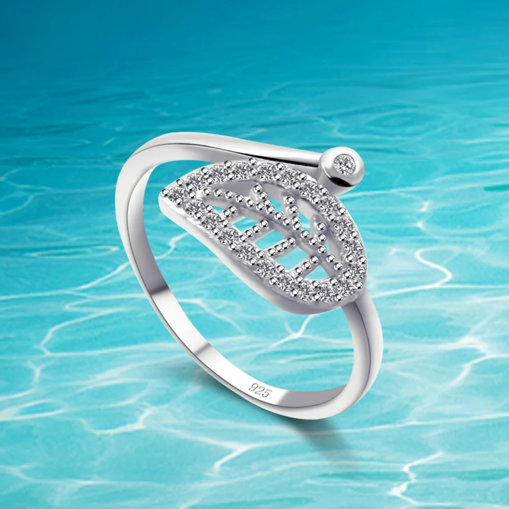 Женское кольцо с листьями и кристаллами из серебра 925 пробы|Кольца| |