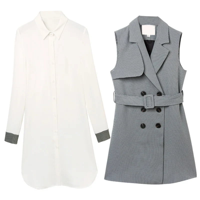 2019 Ранняя осень новый костюм женская модная рубашка с длинными рукавами платье