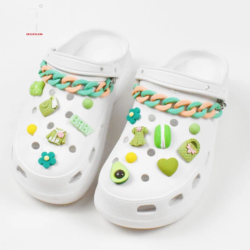 

17PCS Shoes Charms Designer Croc Charms Macaron Shoe Chain Girl Women's Gift Glow Clog Decaration Rainbow Flowers Accessories