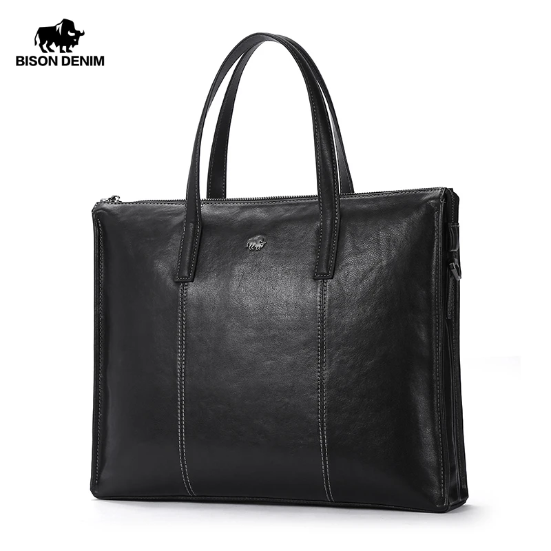 Bison Denim Large Capacity Genuine Leather Handbags Men Luxury Laptop Briefcase Male Business Travel Quality Shoulder Bag