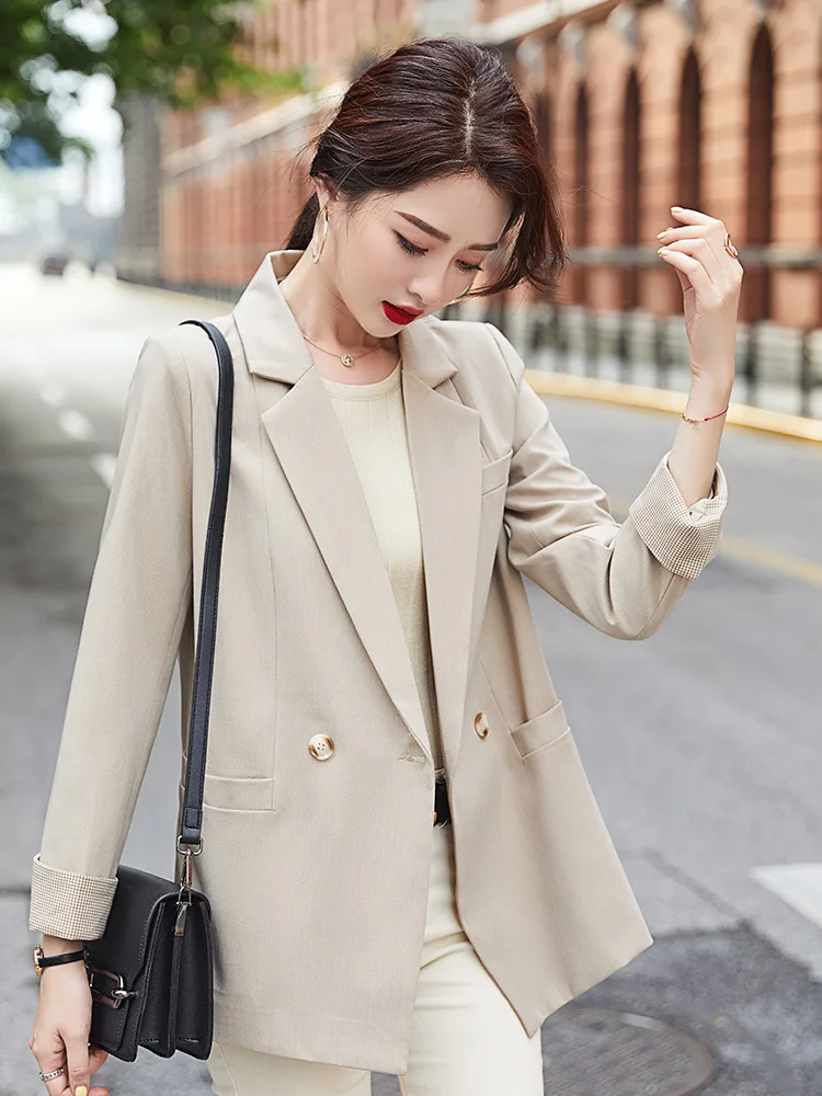

Blazer female leisure temperament polyester double breasted regular blazers coat long-sleeve notched collar