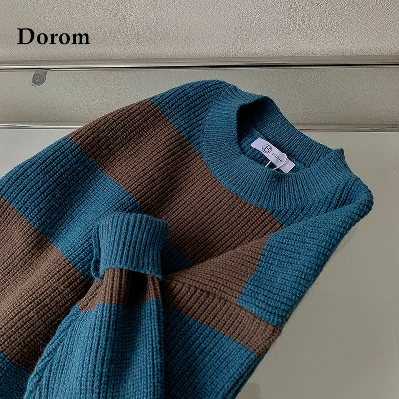 

Винтажный полосатый свитер в стиле Харадзюку, Мужской Повседневный пуловер оверсайз, женские свободные теплые Джемперы, трикотажная одежда в стиле хип-хоп и панк, топы с длинным рукавом