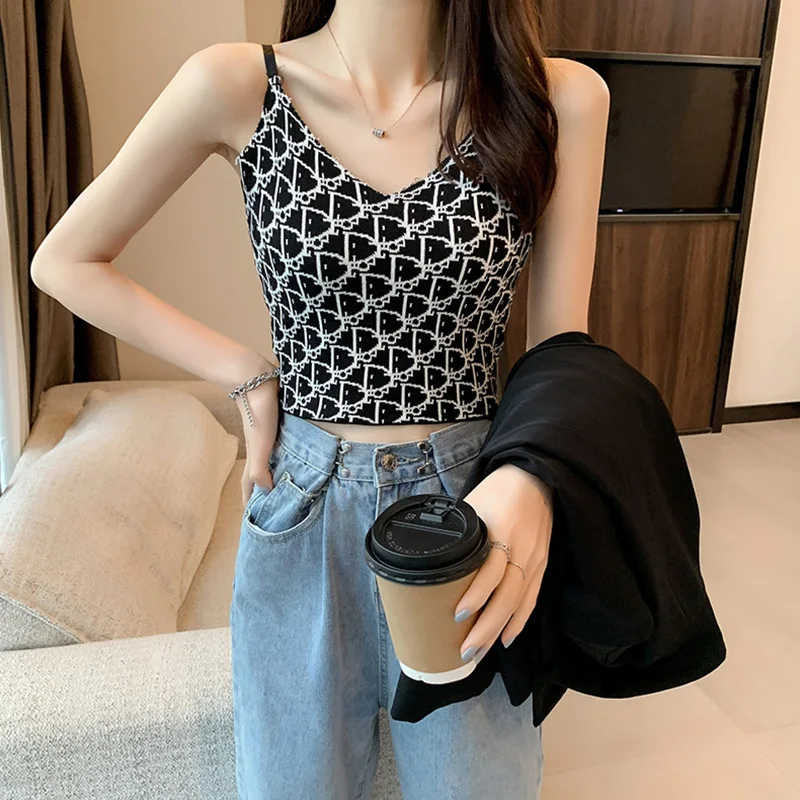 

Women Clothes Tanks Camis Polyester Tops Tees Femme Office Lady Short Basic Corset Tanks Print Crop Top Summer Slim Blusas Woman
