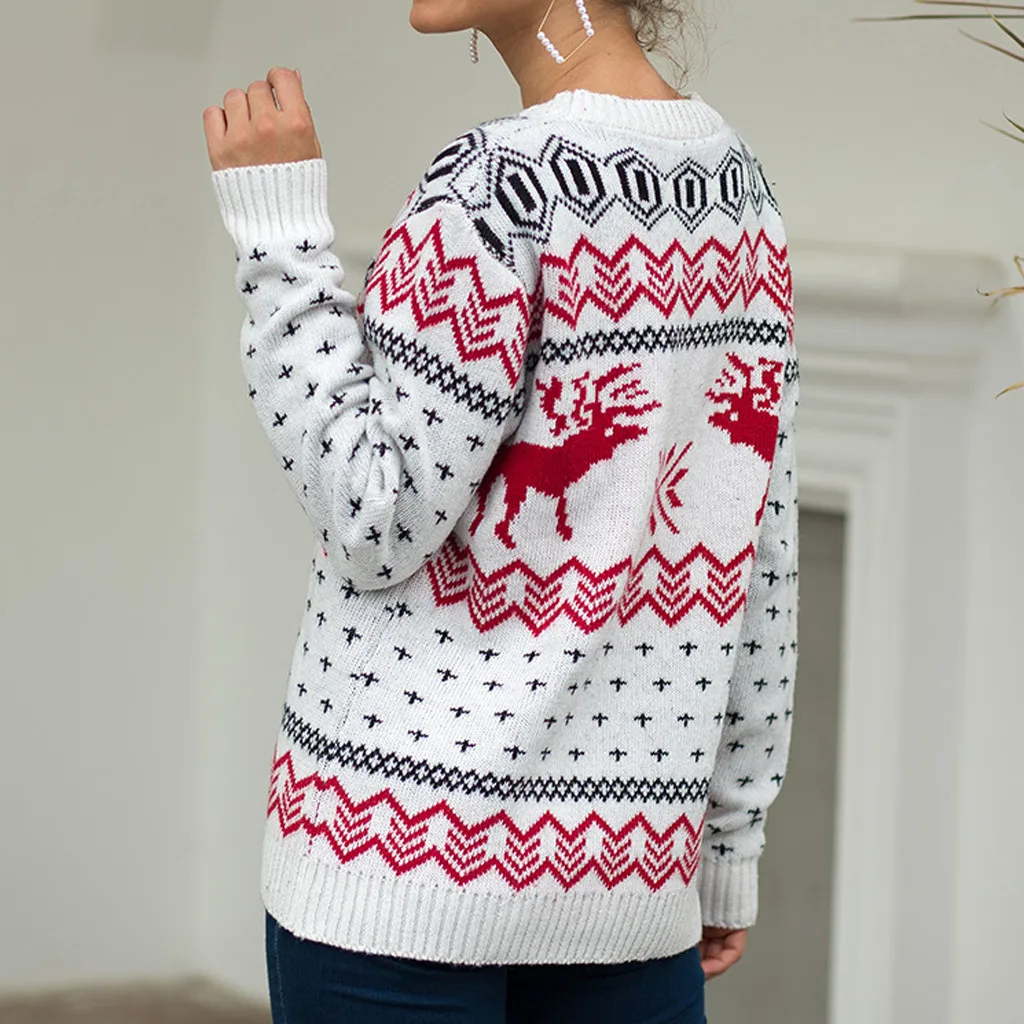 New Christmas Sweater Women Winter Knitted Female O-Neck Jumper Pullover Long Sleeve Knit Tops Pull Femme | Женская одежда