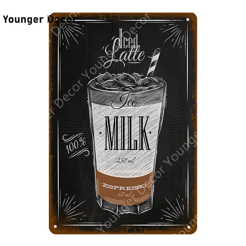 Кофе постер холодный чай металлические знаки мокко эспрессо Glace латте молоко