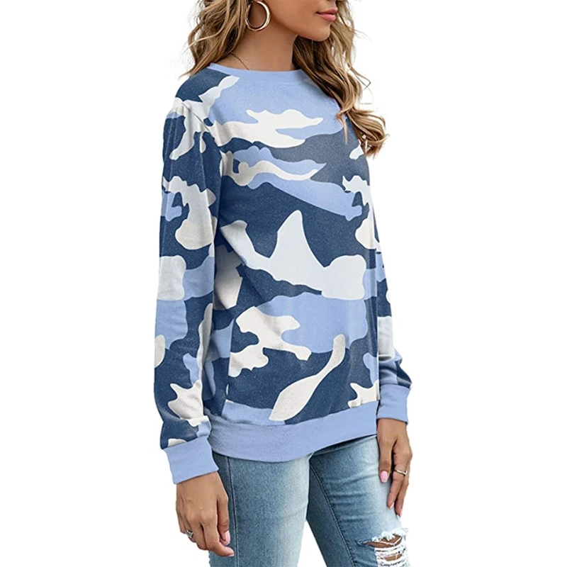 

Women Autumn Long Sleeve Crew Neck Sweatshirt Camouflage Printed Pullover Tops Harajuku Casual Loose Shirts Streetwear S-2XL