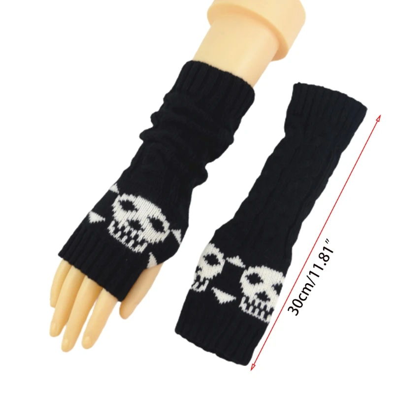 

Winter Warm Mitten Knit Fingerless Arm Sleeves Warm Driving Arm Covers Skull Stretchy Soft Gloves Halloween Costume