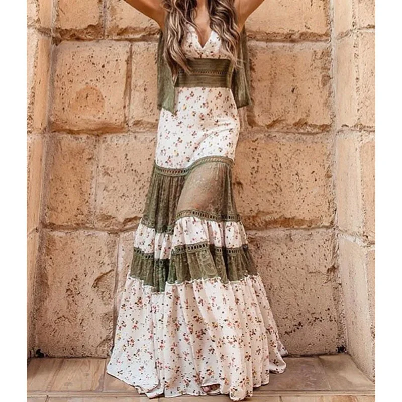 

2021 Summer New Fashion Lace Floral Sling Lotus Leaf Slim Slimming Sexy Hot Casual Party Holiday Dress All-match Dress FZ110